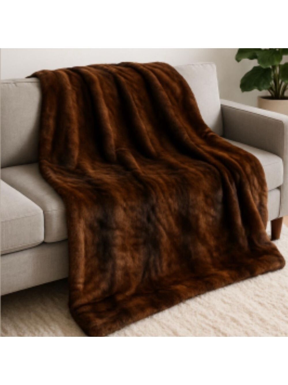 Luxurious Brown Faux Fur Throw Blanket